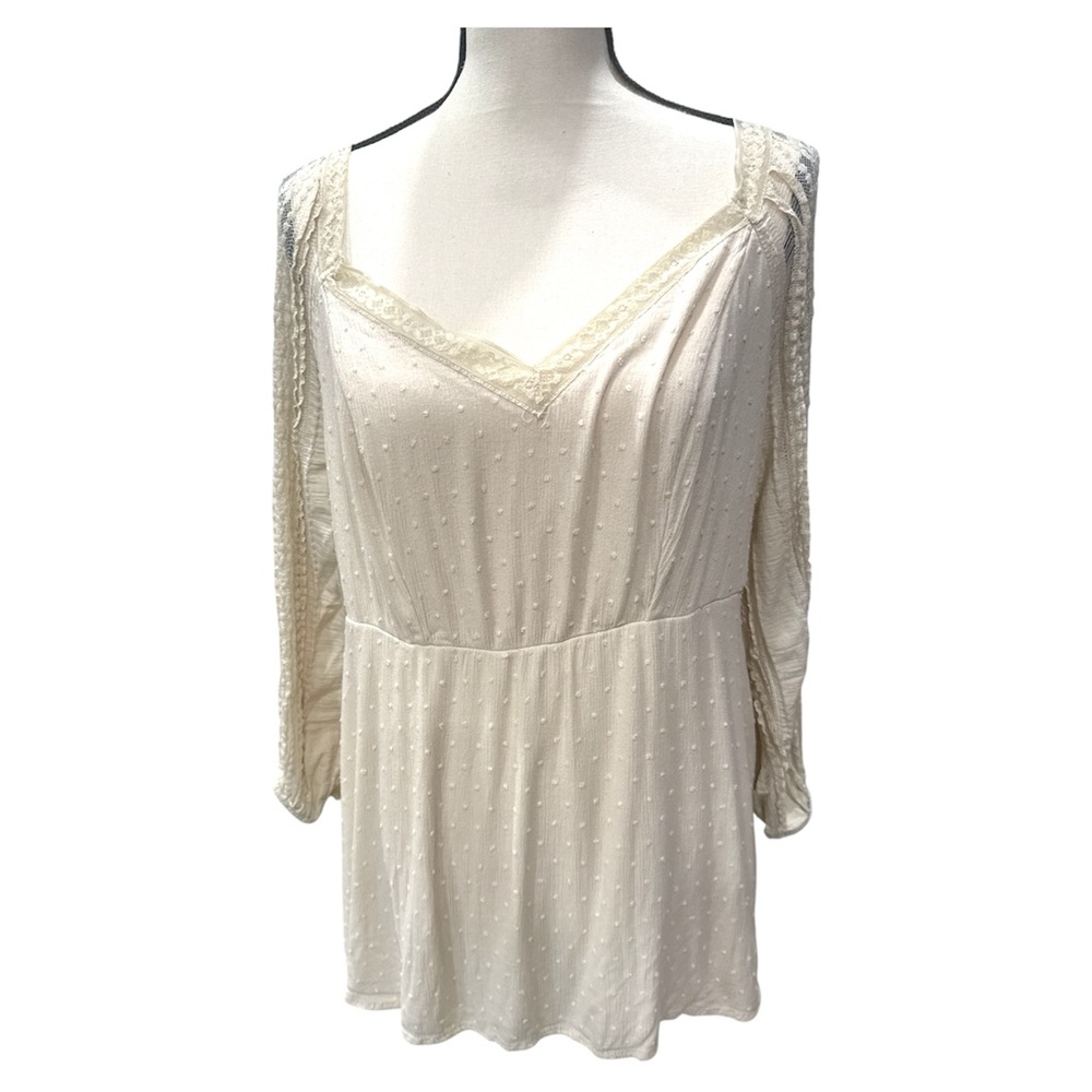 Torrid womens 2X 3/4 sleeve lace prarie cottage peasant dainty smocked flowy